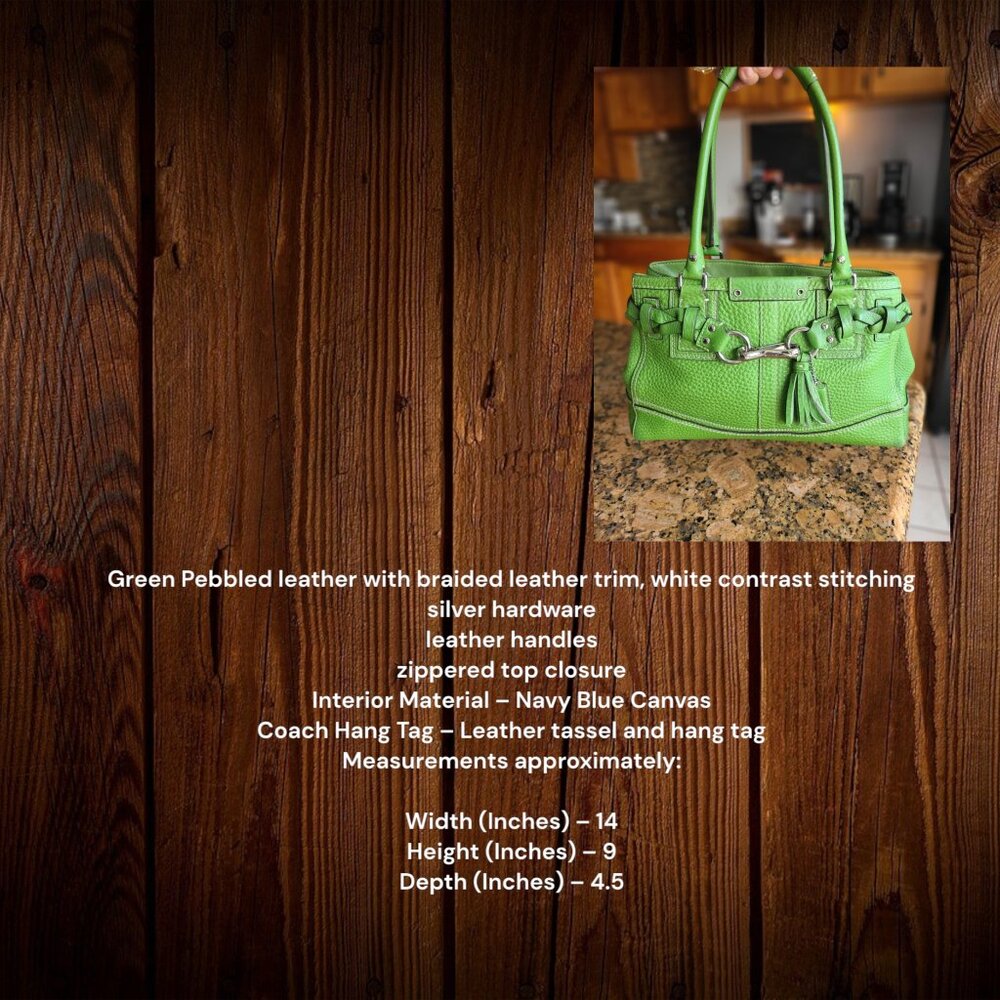 COACH Hampton Pebble Green Leather Satchel & matching wallet - Picture 5 of 11